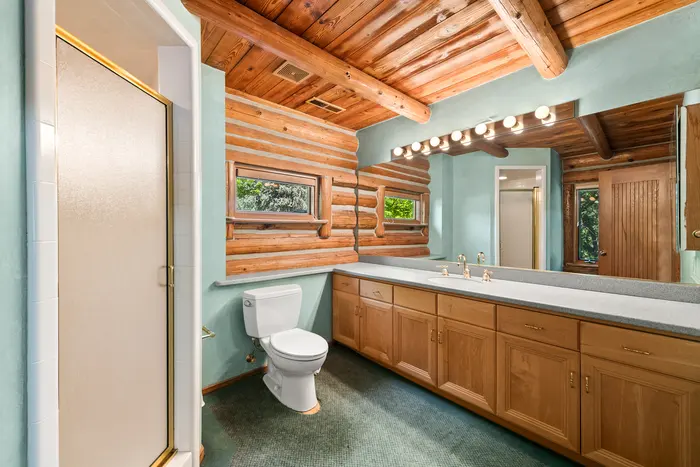 Cabin bathroom with timber details