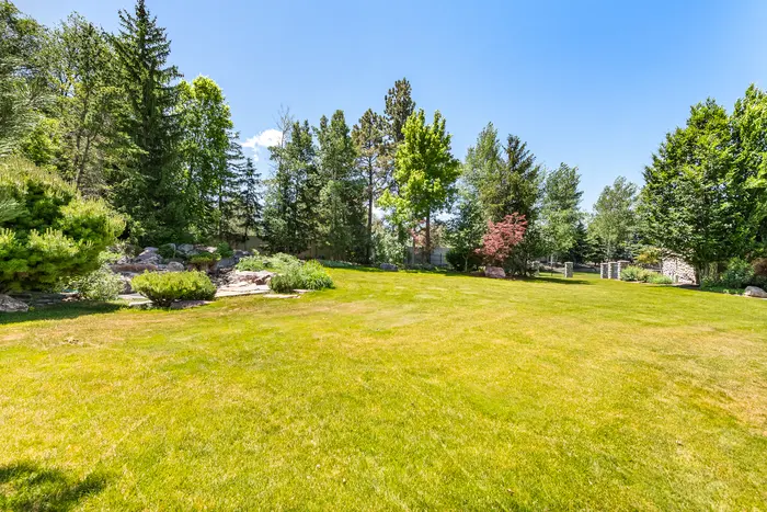 Open estate lawn beneath mature trees