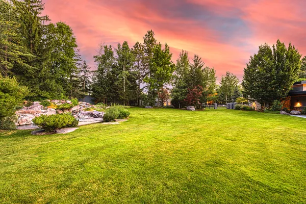 Private grounds and lawn at dusk